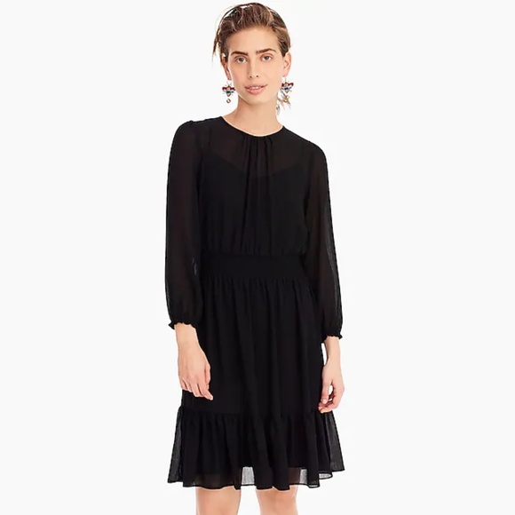 🌺Cinched-waist Chiffon dress in Black - Picture 3 of 5